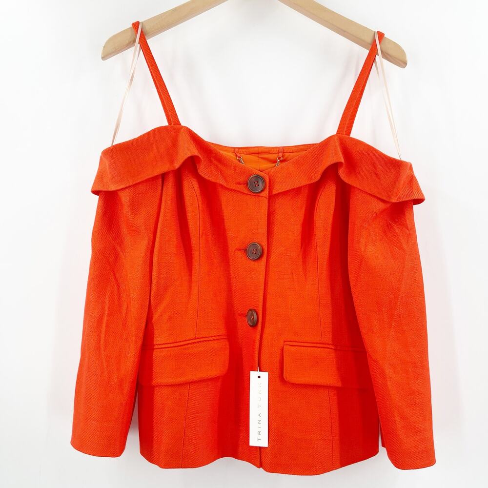 TRINA TURK Laine Jacket Top Size 6 NWT Button Down Cold Shoulder Orange - Picture 4 of 16